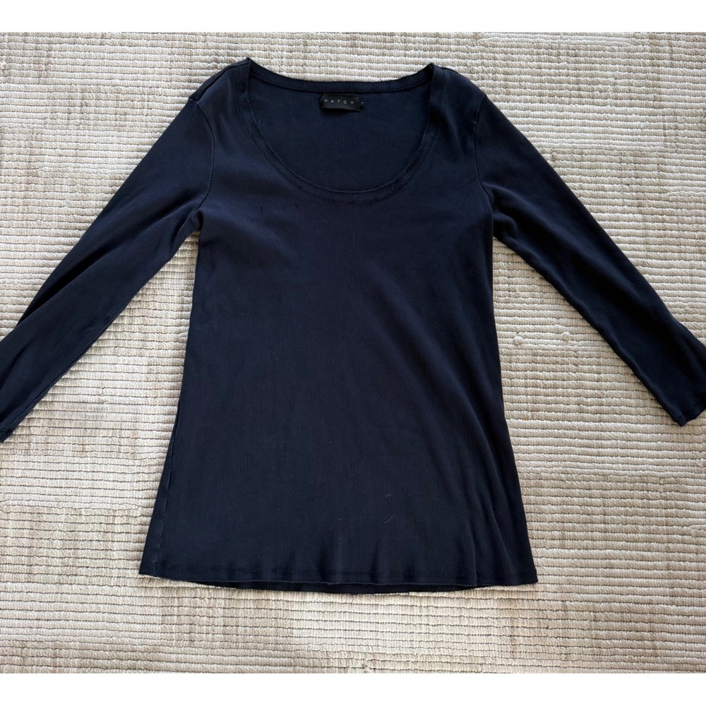 Hatch Maternity Ribbed Cotton Long Sleeve Scoop Neck Top Navy Blue Size 2